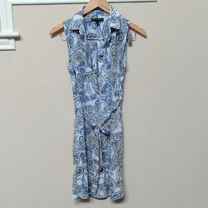 Banana Republic White and Blue Paisley Top